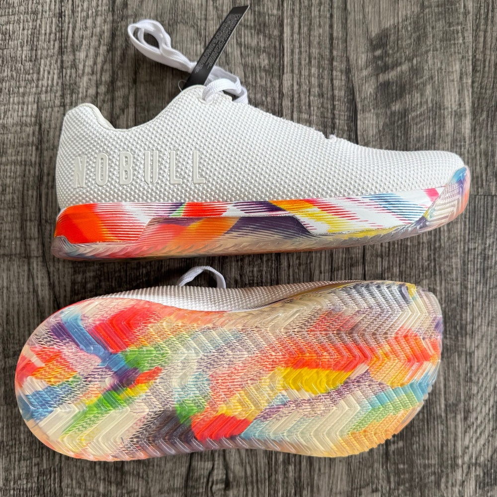 NOBULL Pride Impact Pride Moves White and Rainbow / 9.5 Mens or 11 Women's